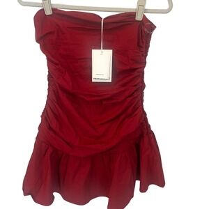 PEPPERMAYO NWT Carmel Mini Dress Ruched Gathered Ruffle Strapless. Merlot. Sz 6
